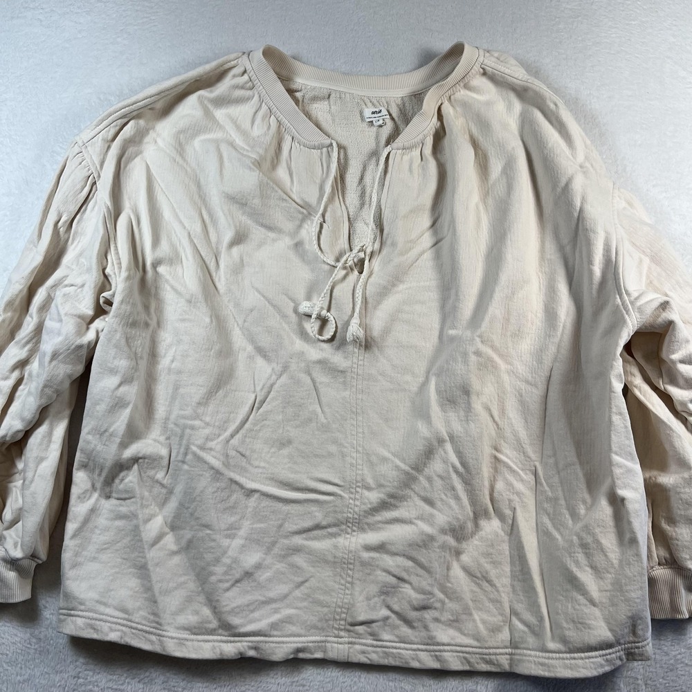 Aerie Shirt Womens Large White Long Sleeve Tie Neck Jersey Pullover Top